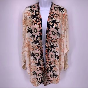 Billabong Floral Kimono Swim Coverup - Black and Cream